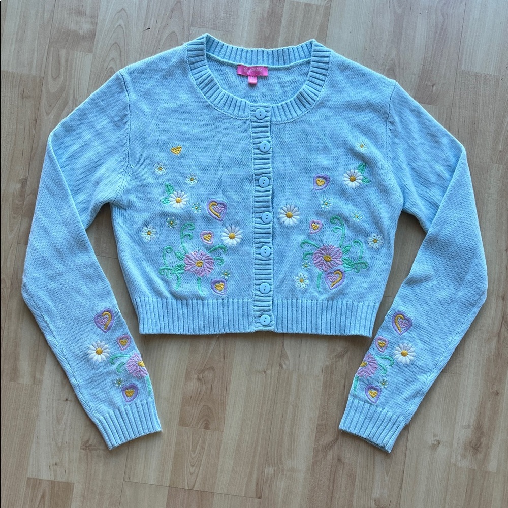 Sugar Thrillz Flower Fields Embroidered Cardigan Light Blue